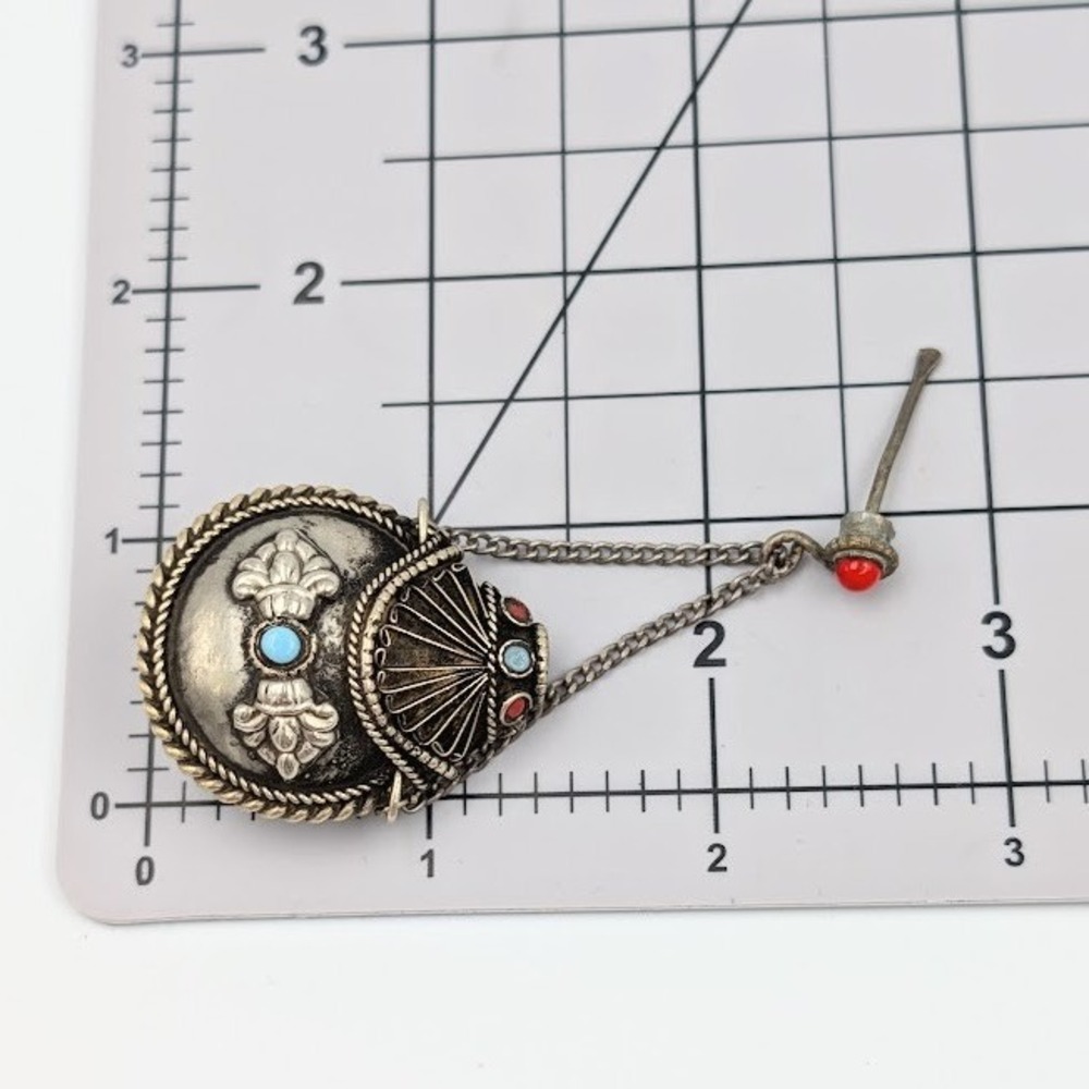 VTG Tibetan Himalayan Snuff Bottle Pendant Silver Tone Intricate - Picture 12 of 13